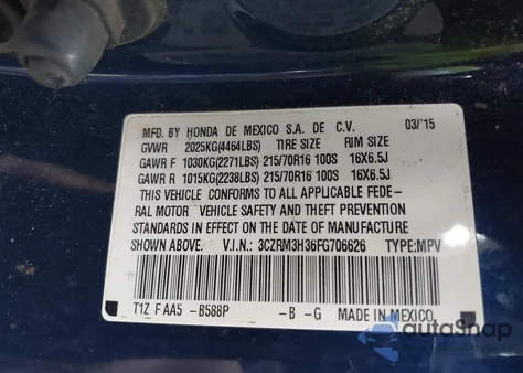 2015 Honda Cr-V Lx from USA, damaged, VIN 3CZRM3H36FG706626